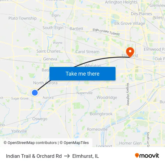 Indian Trail & Orchard Rd to Elmhurst, IL map
