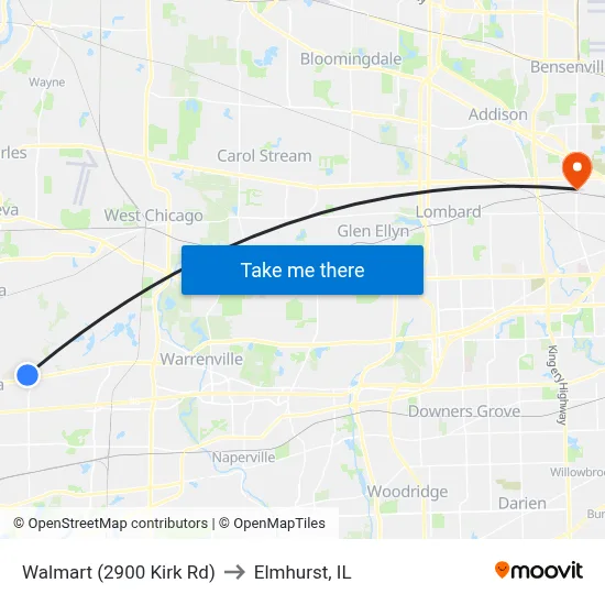 Walmart (2900 Kirk Rd) to Elmhurst, IL map