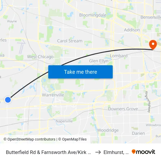 Butterfield Rd & Farnsworth Ave/Kirk Rd to Elmhurst, IL map