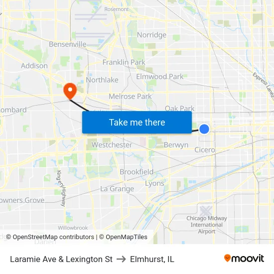 Laramie Ave & Lexington St to Elmhurst, IL map