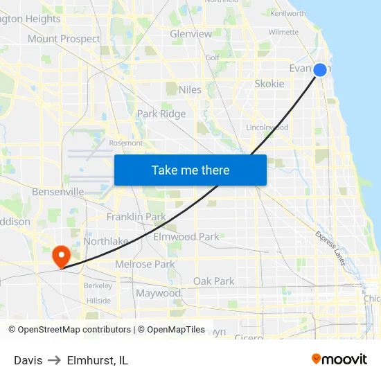 Davis to Elmhurst, IL map