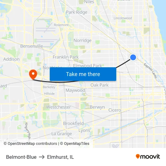 Belmont-Blue to Elmhurst, IL map