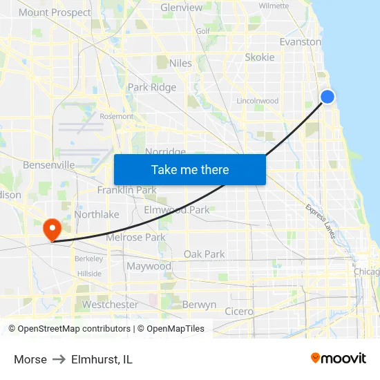 Morse to Elmhurst, IL map