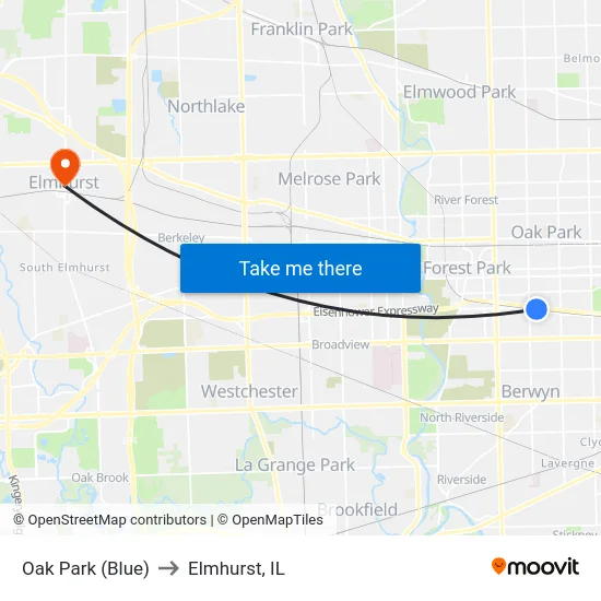 Oak Park (Blue) to Elmhurst, IL map