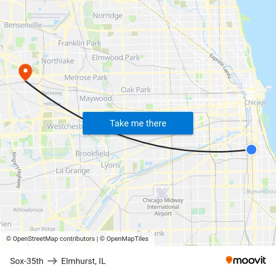 Sox-35th to Elmhurst, IL map