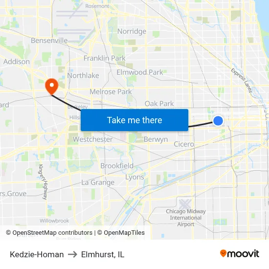 Kedzie-Homan to Elmhurst, IL map