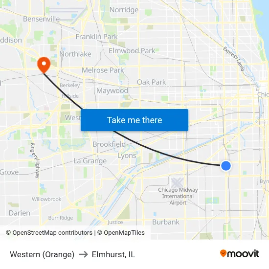 Western (Orange) to Elmhurst, IL map