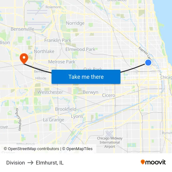 Division to Elmhurst, IL map