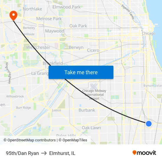 95th/Dan Ryan to Elmhurst, IL map