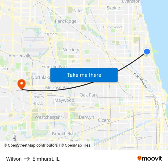 Wilson to Elmhurst, IL map