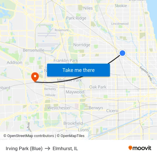 Irving Park (Blue) to Elmhurst, IL map