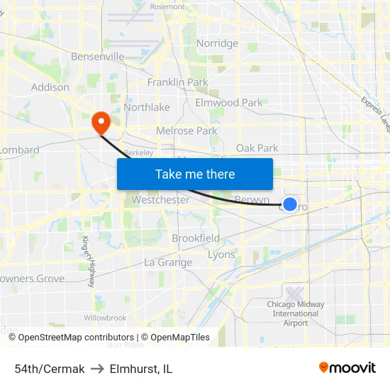 54th/Cermak to Elmhurst, IL map