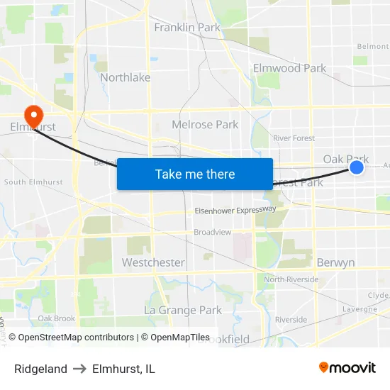 Ridgeland to Elmhurst, IL map