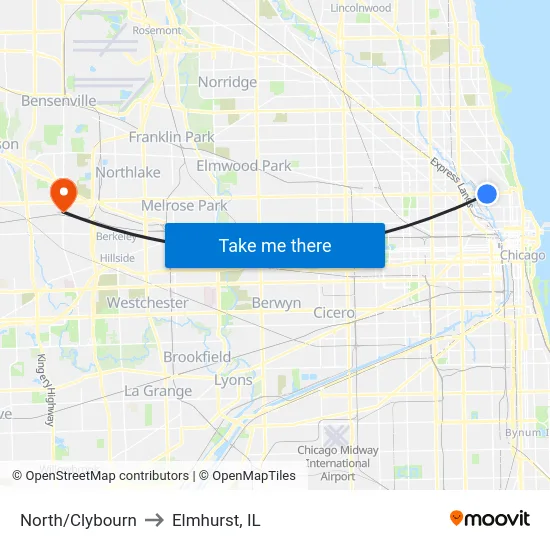 North/Clybourn to Elmhurst, IL map
