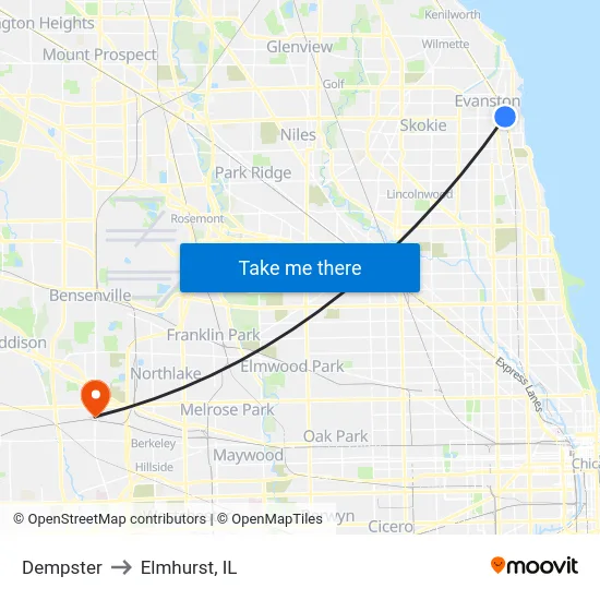 Dempster to Elmhurst, IL map