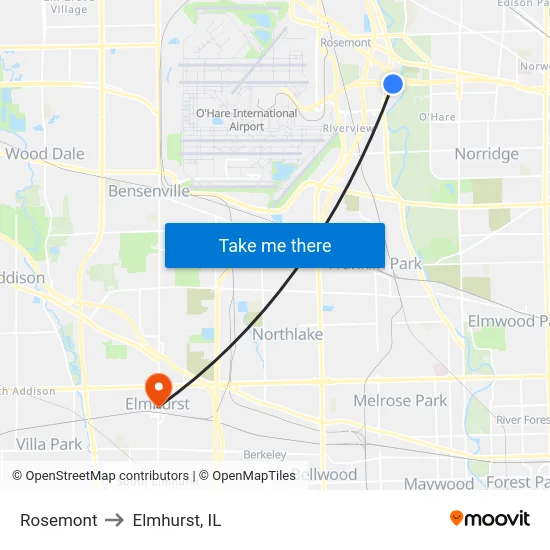 Rosemont to Elmhurst, IL map