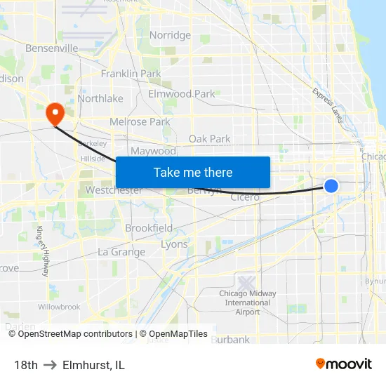 18th to Elmhurst, IL map