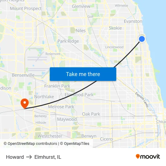 Howard to Elmhurst, IL map