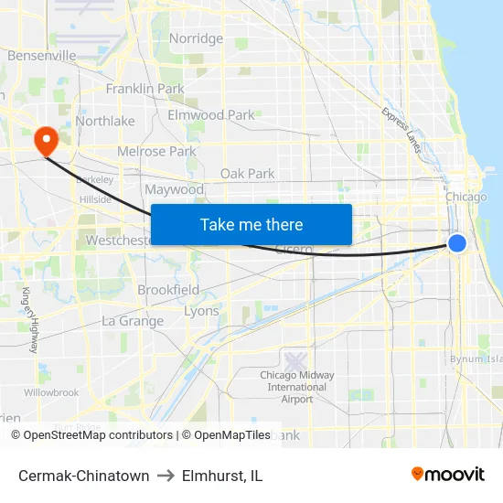 Cermak-Chinatown to Elmhurst, IL map