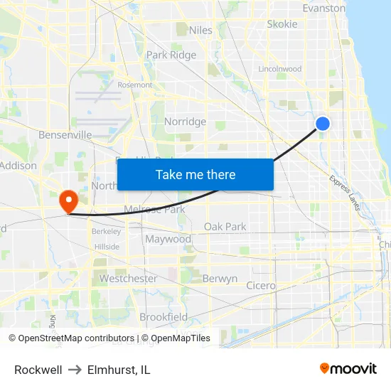 Rockwell to Elmhurst, IL map