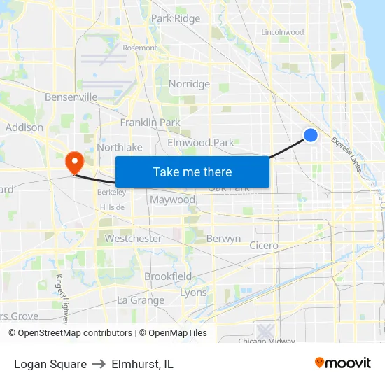 Logan Square to Elmhurst, IL map