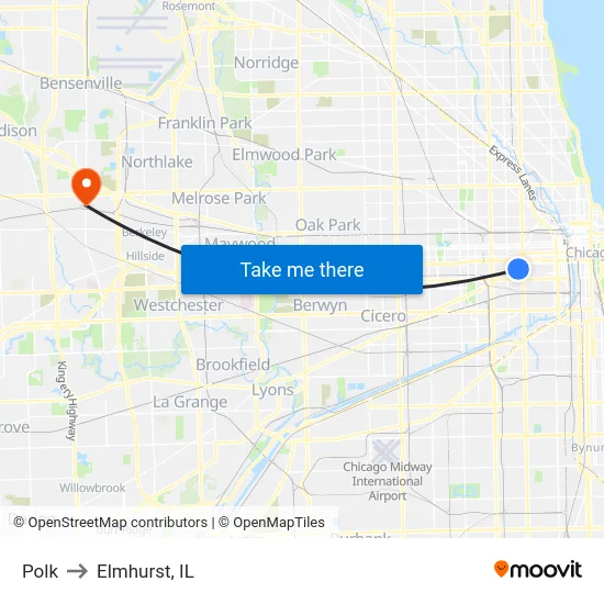 Polk to Elmhurst, IL map