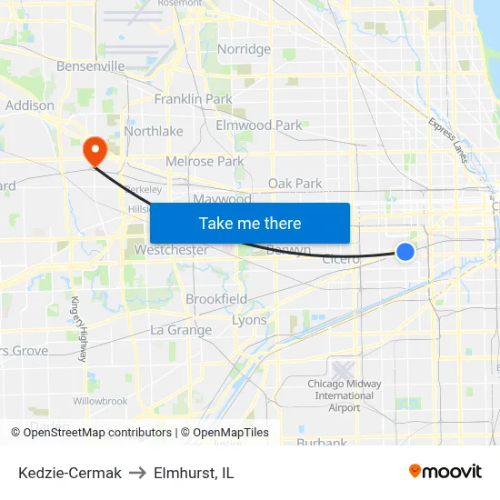 Kedzie-Cermak to Elmhurst, IL map