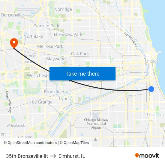 35th-Bronzeville-Iit to Elmhurst, IL map