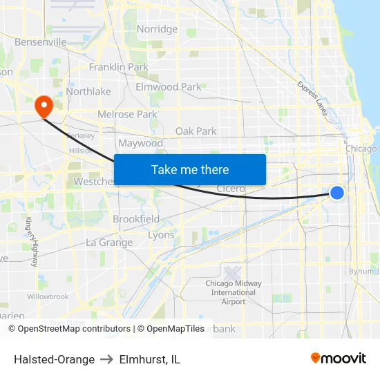 Halsted-Orange to Elmhurst, IL map