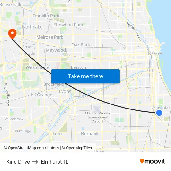 King Drive to Elmhurst, IL map