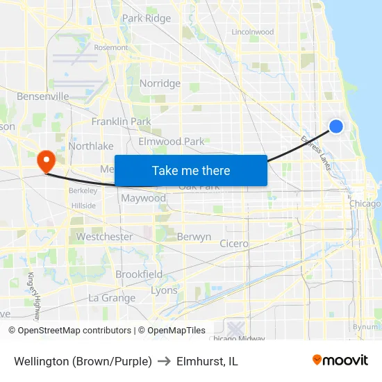 Wellington (Brown/Purple) to Elmhurst, IL map