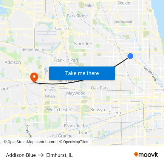 Addison-Blue to Elmhurst, IL map