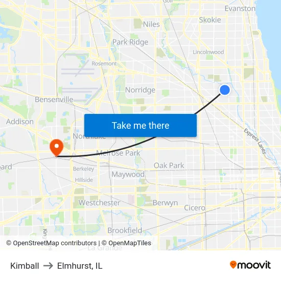 Kimball to Elmhurst, IL map