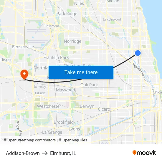 Addison-Brown to Elmhurst, IL map