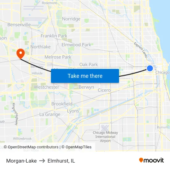 Morgan-Lake to Elmhurst, IL map