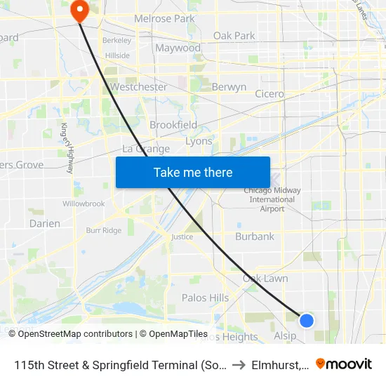 115th Street & Springfield Terminal (South) to Elmhurst, IL map