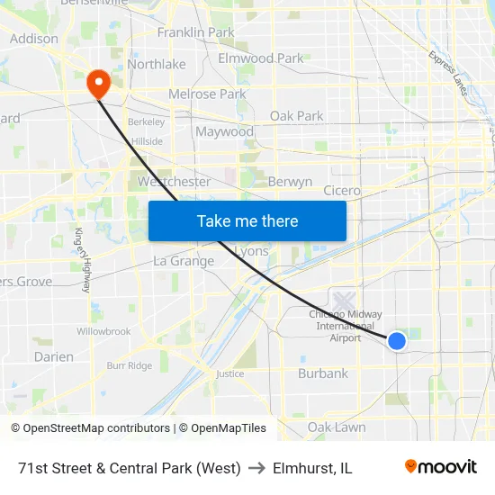 71st Street & Central Park (West) to Elmhurst, IL map
