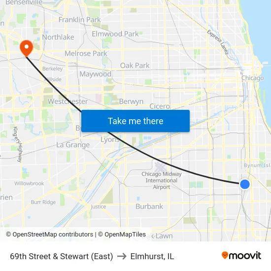 69th Street & Stewart (East) to Elmhurst, IL map