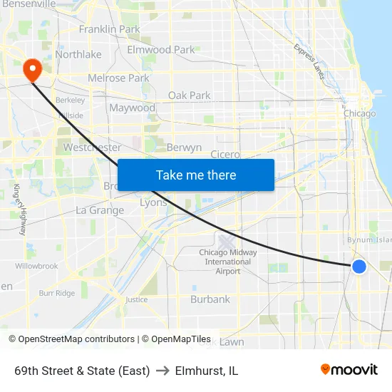69th Street & State (East) to Elmhurst, IL map