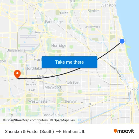 Sheridan & Foster (South) to Elmhurst, IL map