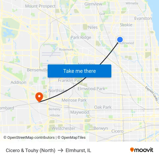 Cicero & Touhy (North) to Elmhurst, IL map