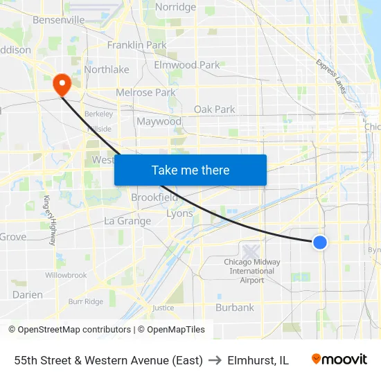 55th Street & Western Avenue (East) to Elmhurst, IL map