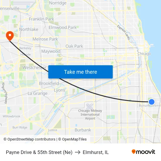 Payne Drive & 55th Street (Ne) to Elmhurst, IL map