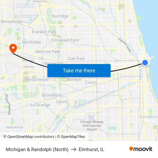 Michigan & Randolph (North) to Elmhurst, IL map