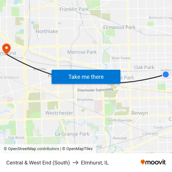 Central & West End (South) to Elmhurst, IL map