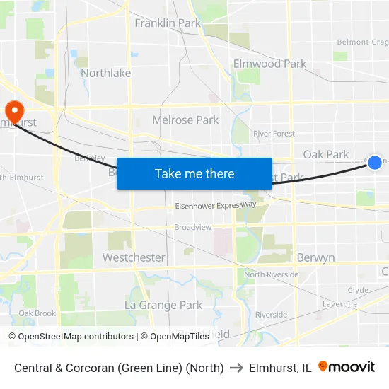 Central & Corcoran (Green Line) (North) to Elmhurst, IL map