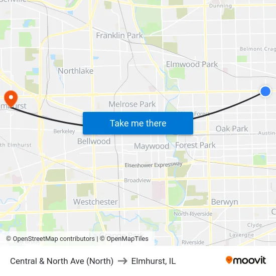 Central & North Ave (North) to Elmhurst, IL map