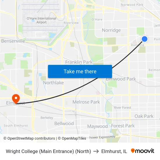 Wright College (Main Entrance) (North) to Elmhurst, IL map