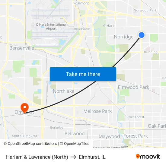 Harlem & Lawrence (North) to Elmhurst, IL map