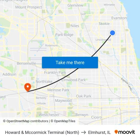 Howard & Mccormick Terminal (North) to Elmhurst, IL map